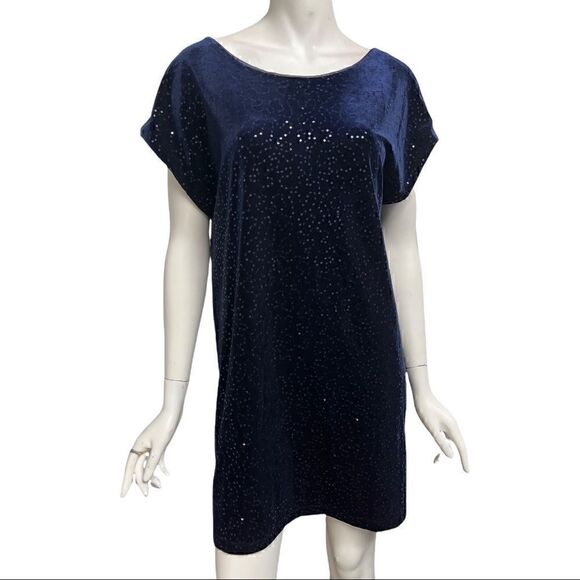 Oleg Cassini Blue Velvet W/Sequins Mini Dress‎ - Picture 2 of 5
